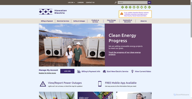 Security scan screenshot of https://hawaiianelectric.com