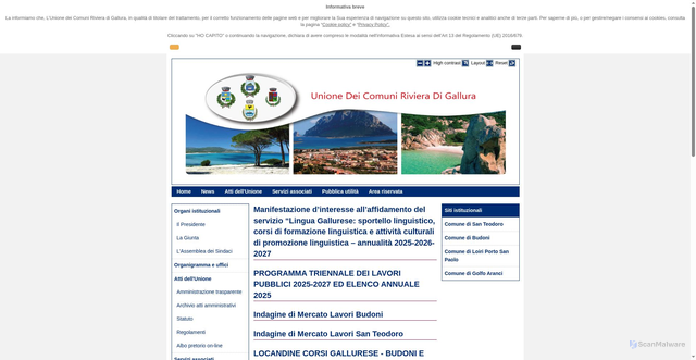 Security scan screenshot of https://unionerivieradigallura.it/