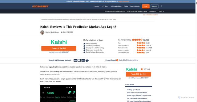 Security scan screenshot of https://oddsassist.com/prediction-markets/kalshi/