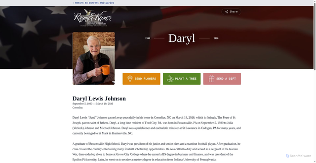 Security scan screenshot of https://www.kepnerfh.com/obituaries/daryl-johnson