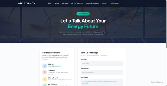 Security scan screenshot of https://gridstability.co/pages/contact
