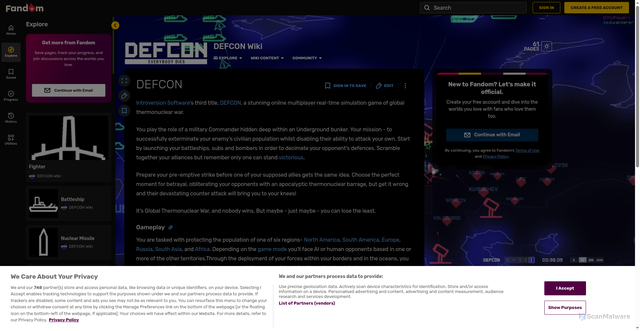 Security scan screenshot of https://defcon.fandom.com/wiki/DEFCON