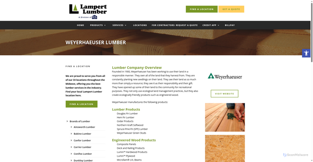 Security scan screenshot of https://www.lampertlumber.com/hardware-store-products/lumber/brands-of-lumber/weyerhaeuser-lumber/