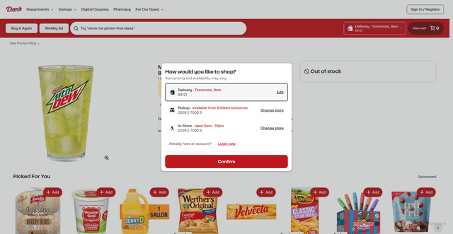 Security scan screenshot of https://shop.dansfoods.com/store/dans-fresh-market/products/19030082-mtn-dew-soda-citrus-40-lb