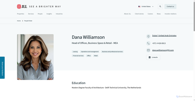 Security scan screenshot of https://www.jll.com/en-us/people/bio-broker/dana.williamson