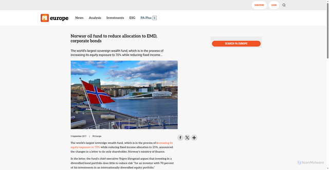 Security scan screenshot of https://europe.portfolio-adviser.com/norway-oil-fund-to-reduce-allocation-to-emd-corporate-bonds/