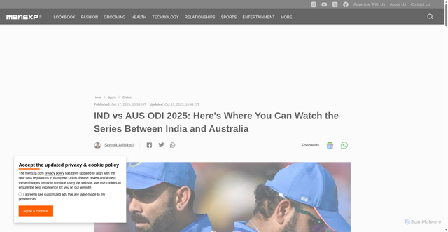 Security scan screenshot of https://www.mensxp.com/sports/cricket/180167-ind-vs-aus-odi-2025-heres-where-you-can-watch-the-series-between-india-and-australia.html