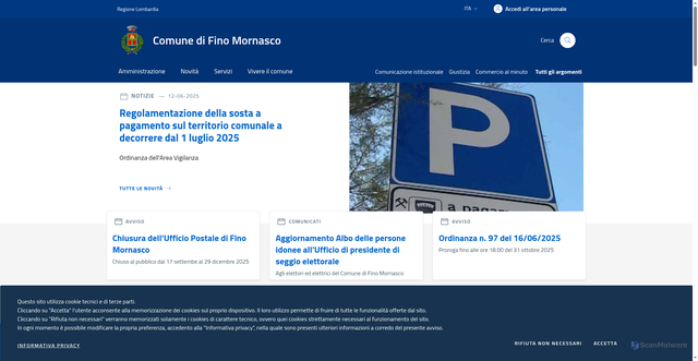 Security scan screenshot of https://www.comune.finomornasco.co.it/