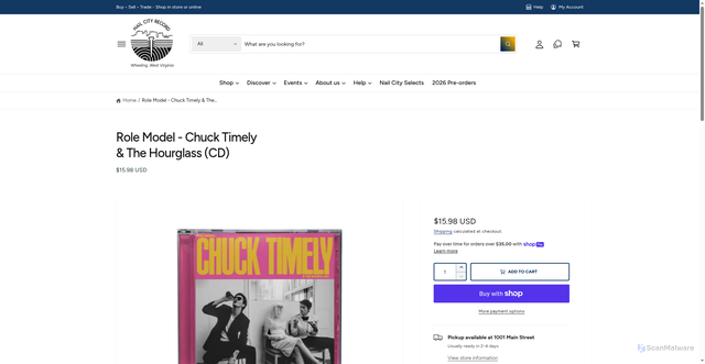 Security scan screenshot of https://nailcityrecord.com/products/role-model-chuck-timely-the-hourglass-cd?srsltid=AfmBOoqpQJ2fpvtrwc_lf5ypUPGpMxFC3QMKDdrI5LqGvkWcLj1SWCSA