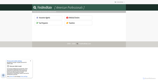 Security scan screenshot of https://findandrate.com