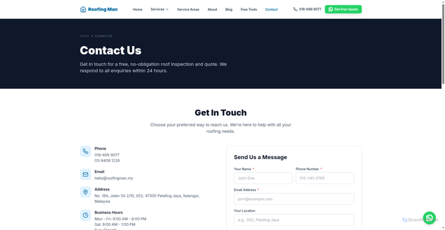 Security scan screenshot of https://vls-roofing-man-mkjll442.pages.dev/contact/
