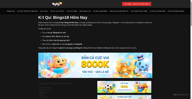 Security scan screenshot of https://lode88onlinevn.com/vietlott/bingo18/