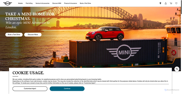 Security scan screenshot of https://www.mini.com.au/en_AU/home.html