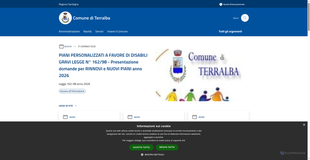 Security scan screenshot of https://comune.terralba.or.it/it