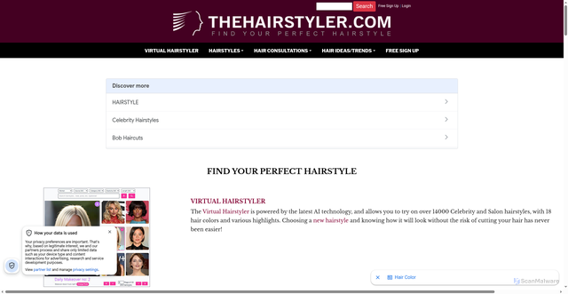 Security scan screenshot of https://www.thehairstyler.com/