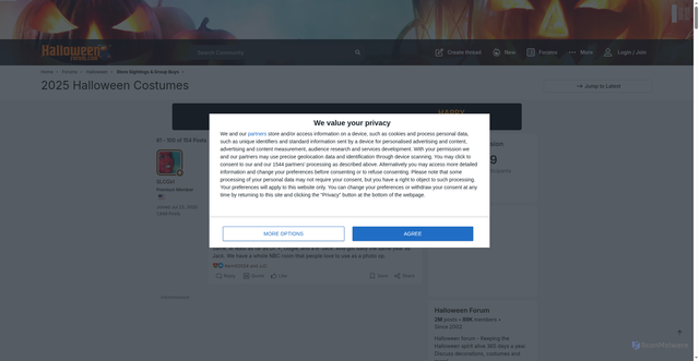 Security scan screenshot of https://www.halloweenforum.com/threads/2025-halloween-costumes.218457/page-5