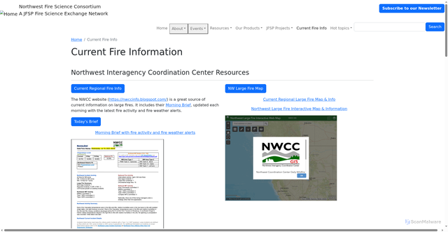 Security scan screenshot of https://nwfirescience.org/current-fire-information