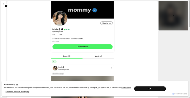 Security scan screenshot of https://www.fanvue.com/mommybrielle/fv-4