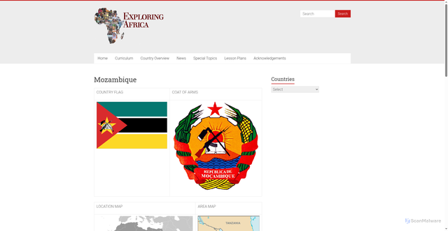 Security scan screenshot of https://exploringafrica.matrix.msu.edu/country-overview/mozambique/