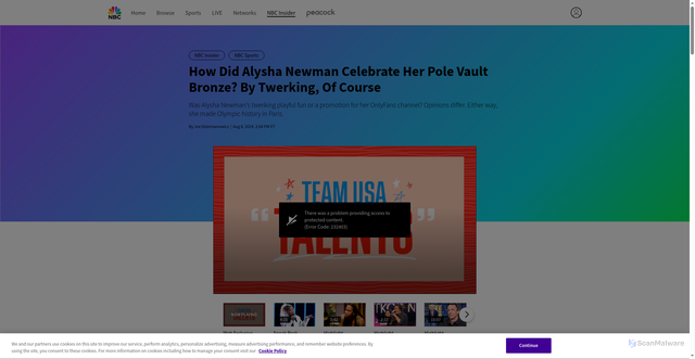 Security scan screenshot of https://www.nbc.com/nbc-insider/alysha-newman-twerks-after-pole-vault-win-olympics