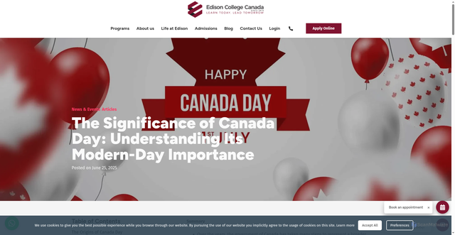 Security scan screenshot of https://edisoncollege.ca/blog/the-significance-of-canada-day-understanding-its-modern-day-importance/