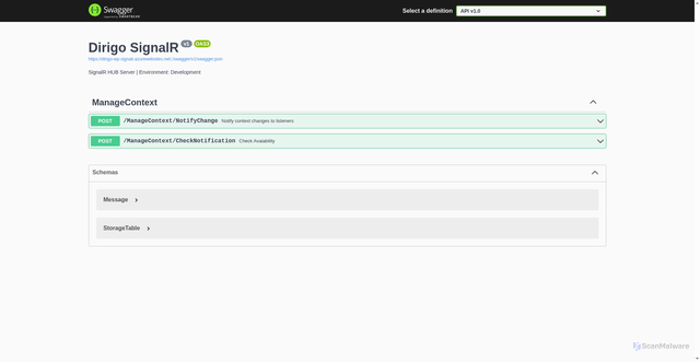 Security scan screenshot of https://dirigo-wp-signalr.azurewebsites.net