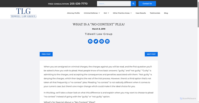 Security scan screenshot of https://tidwellduiattorney.com/2019/03/what-is-a-no-contest-plea/