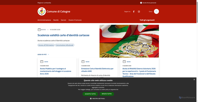 Security scan screenshot of https://www.comune.cologne.bs.it