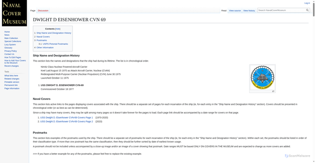 Security scan screenshot of https://www.navalcovermuseum.org/wiki/DWIGHT_D_EISENHOWER_CVN_69