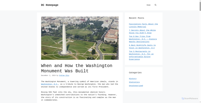 Security scan screenshot of https://www.dchomepage.net/washington-monument-built/