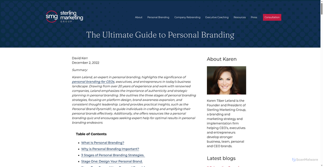 Security scan screenshot of https://sterlingmarketinggroup.com/the-ultimate-guide-to-personal-branding/
