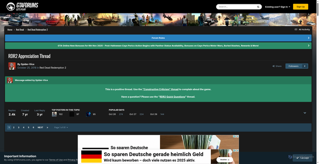 Security scan screenshot of https://gtaforums.com/topic/917409-rdr2-appreciation-thread/
