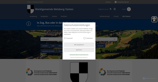 Security scan screenshot of https://www.comune.monguelfo-tesido.bz.it/de