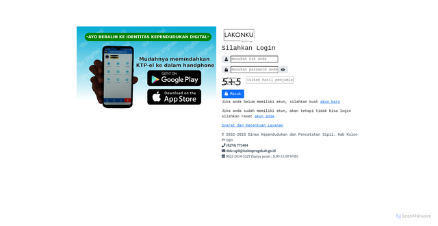 Security scan screenshot of http://lakonku.dukcapil.kulonprogokab.go.id/