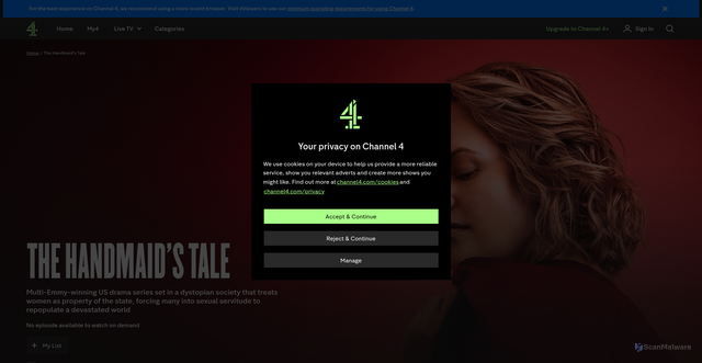 Security scan screenshot of https://www.channel4.com/programmes/the-handmaids-tale