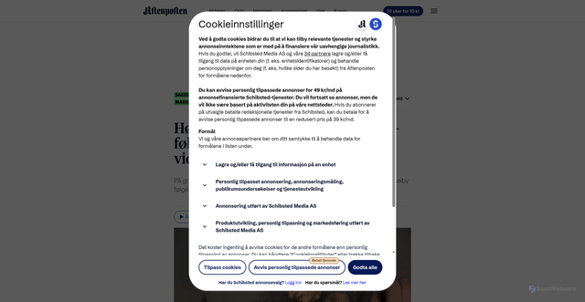 Security scan screenshot of https://www.aftenposten.no/norge/i/GxjXWq/marius-borg-hoeiby-moeter-ikke-i-retten-under-domsavsigelsen