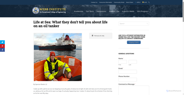 Security scan screenshot of https://www.webb.edu/blog/2025/02/18/life-at-sea-what-they-dont-tell-you-about-life-on-an-oil-tanker/