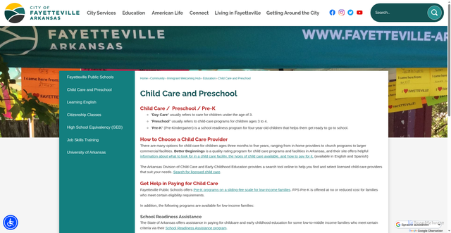 Security scan screenshot of https://www.fayetteville-ar.gov/3527/Child-Care-and-Preschool