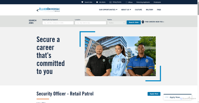 Security scan screenshot of https://jobs.aus.com/job/lima/security-officer-retail-patrol/22950/87257206080