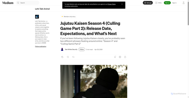 Security scan screenshot of https://samwritessecurity.medium.com/jujutsu-kaisen-season-4-culling-game-part-2-release-date-expectations-and-whats-next-30377fccdedd