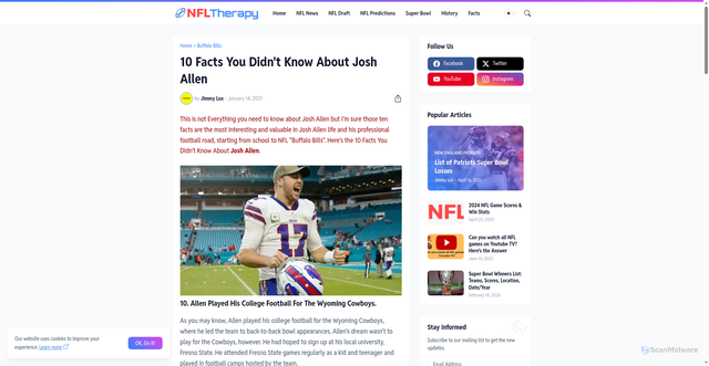 Security scan screenshot of https://www.nfl-therapy.com/2021/01/ten-facts-you-didnt-know-about-josh-allen.html