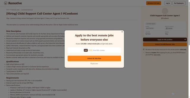 Security scan screenshot of https://remotive.com/remote/jobs/customer-service/child-support-call-center-agent-i-3737647