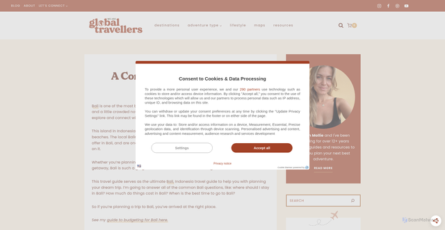 Security scan screenshot of https://weareglobaltravellers.com/2017/07/bali-indonesia-guide/