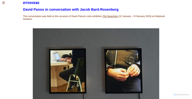 Security scan screenshot of https://hollybushgardens.co.uk/studylines/david-panos-in-conversation-with-jacob-bard-rosenberg-about-the-searchers/