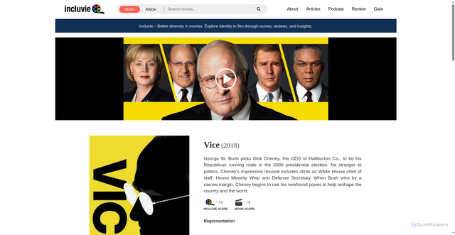 Security scan screenshot of https://www.incluvie.com/movie/vice-429197