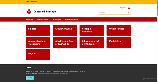Security scan screenshot of https://www.comune.bascape.pv.it/it