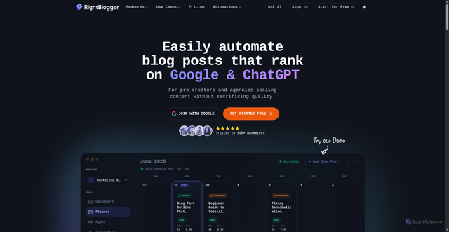 Security scan screenshot of https://rightblogger.com