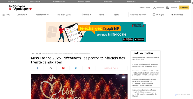 Security scan screenshot of https://www.lanouvellerepublique.fr/a-la-une/miss-france-2026-decouvrez-les-portraits-officiels-des-trente-candidates-1763317115