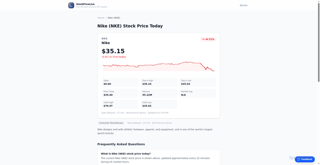 Security scan screenshot of https://stockpricelive.pro/stock/nike