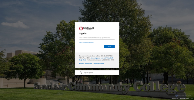 Security scan screenshot of https://my.sinclair.edu
